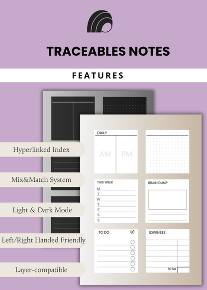 Traceable Notes 100+ Traceable Sticky Notes – Light & Dark Mode – Pro Paper Flow